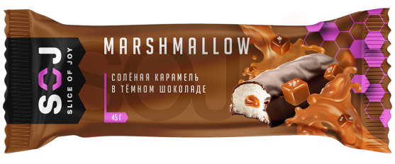 картинка Батончик Marshmallow SOJ с соленой крамелью в темном шоколаде 30 гр магазин Winner являющийся официальным дистрибьютором в России 
