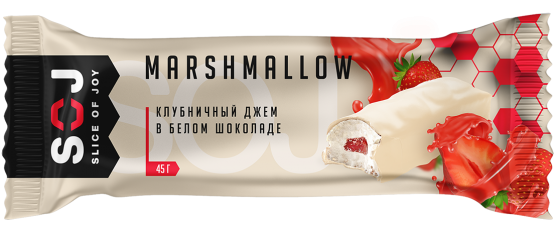 картинка Батончик Marshmallow SOJ с клубничной начинкой в белом шоколаде 30 гр магазин Winner являющийся официальным дистрибьютором в России 