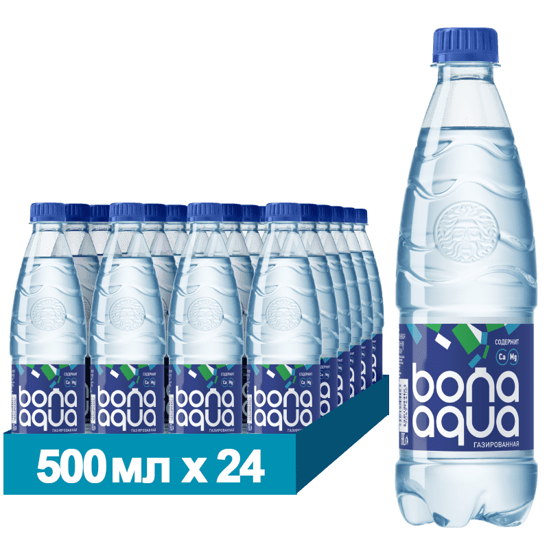 картинка Вода БонАква газ (0,5 л * 24 бут) пластик магазин Winner являющийся официальным дистрибьютором в России 