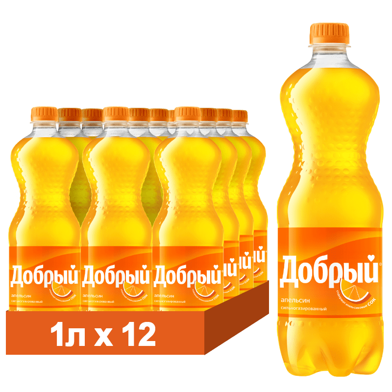 картинка Лимонад Добрый Апельсин газ (1 л * 12 бут) пластик магазин Winner являющийся официальным дистрибьютором в России 